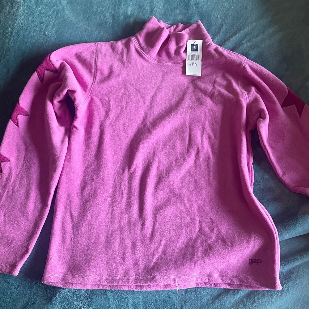 GAP girls pink fleece turtleneck, stars on sleeves. 95% polyester 5% spandex